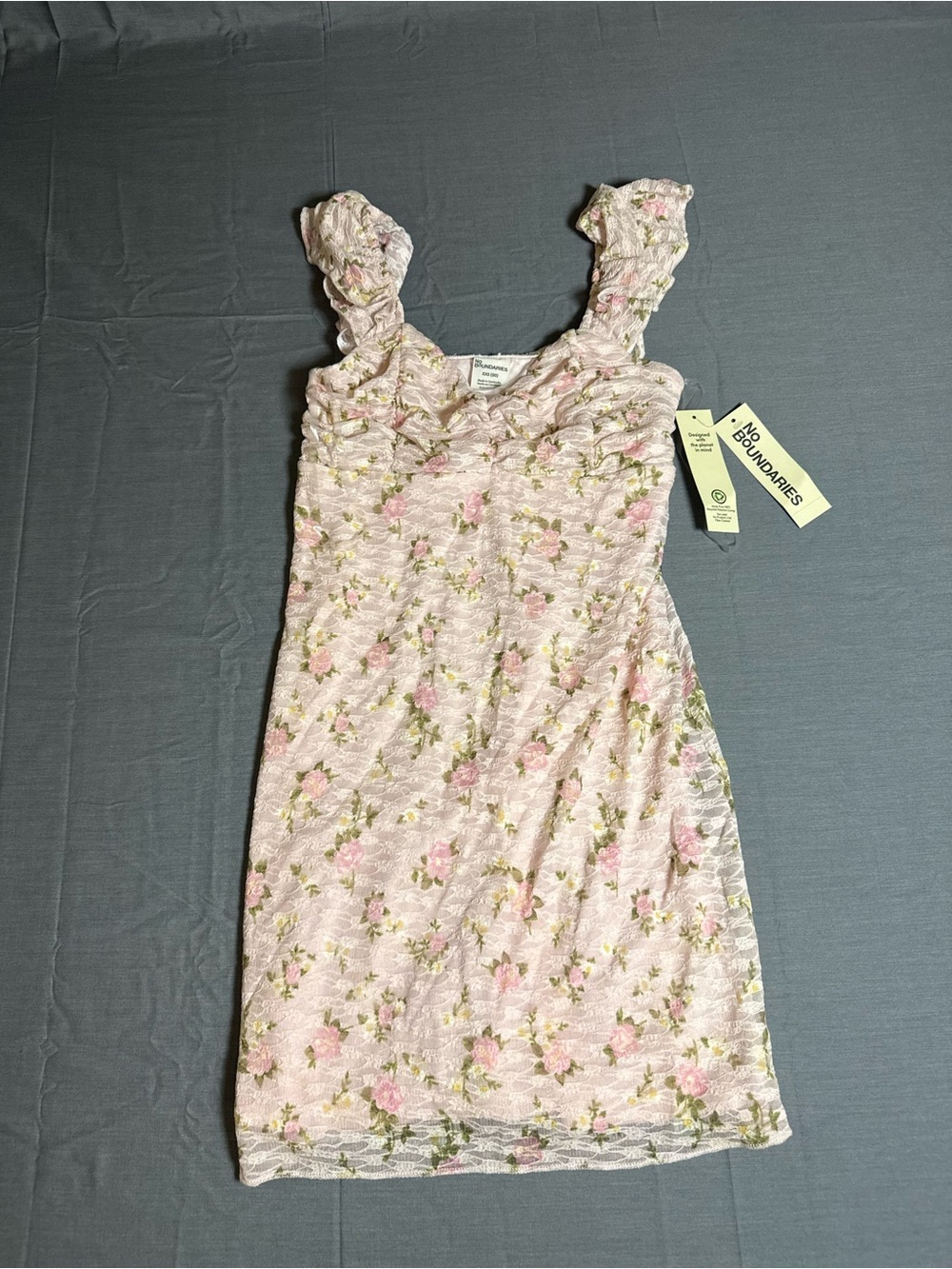 No Boundaries Pink Floral Ruffle-Shoulder Dress